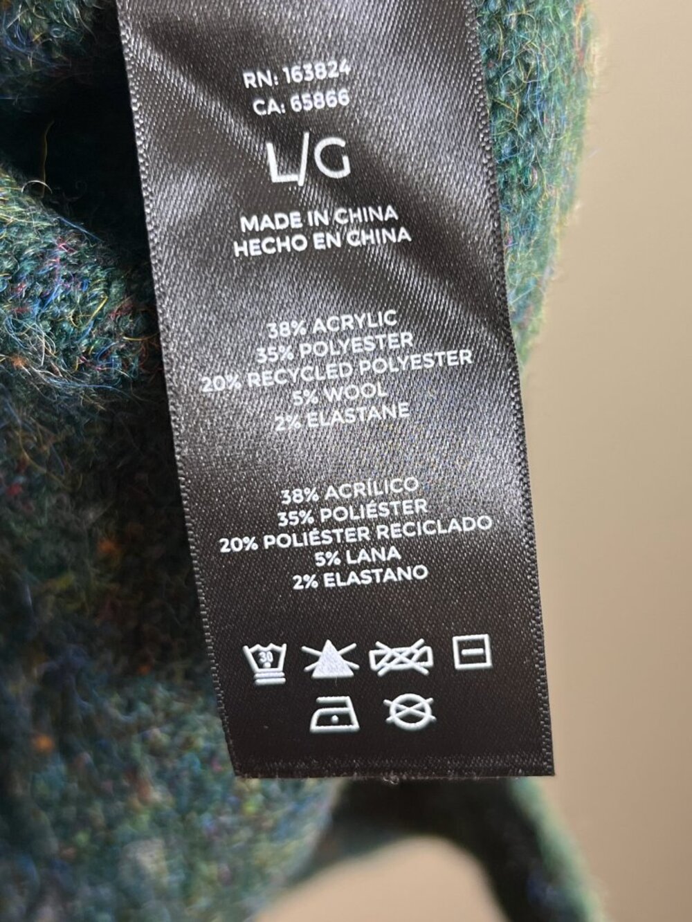 Well Worn Green Donegal Tweed Mock Neck Sweater Large - Picture 5 of 5